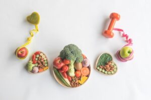 Organic,Healthy,Food,In,Wooden,Bowls,green,Heart,Shape,,dumbbell,And Organic,Healthy,Food,In,Wooden,Bowls,green,Heart,Shape,,dumbbell,And